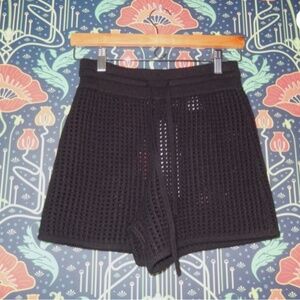 Naked 100% Cashmere Open Waffle Knit Sheer Light Black Lounge Shorts Nwt S